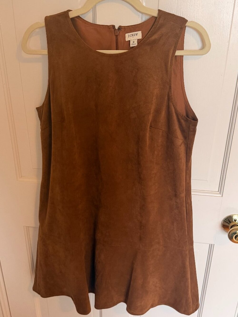 J.Crew Flounce Hem Shift Dress Camel Brown Sleeveless Size 8